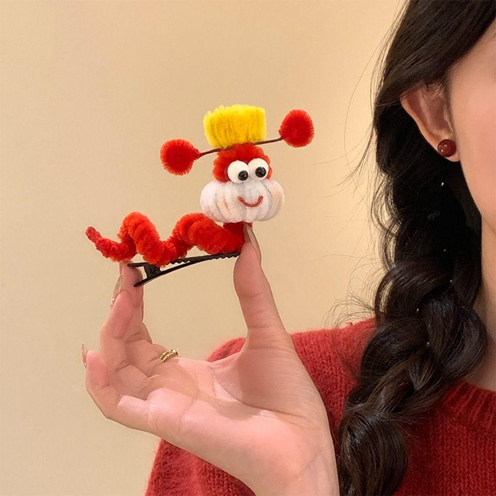 Cartoon Chinese New Year Headwear God of Wealth Cute Animals Hair Clip Red Snake Hairpin  Children