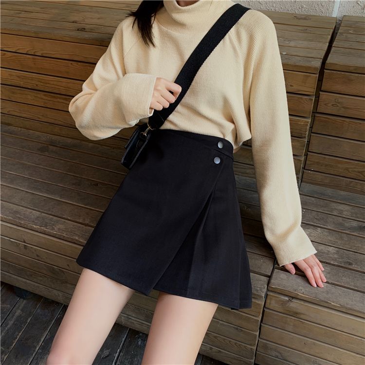 Half Skirt Female Spring Autumn Summer New High Waist Slimming Everything Irregular Short Skirt A-line Skirt Black Bag Hip Skirt