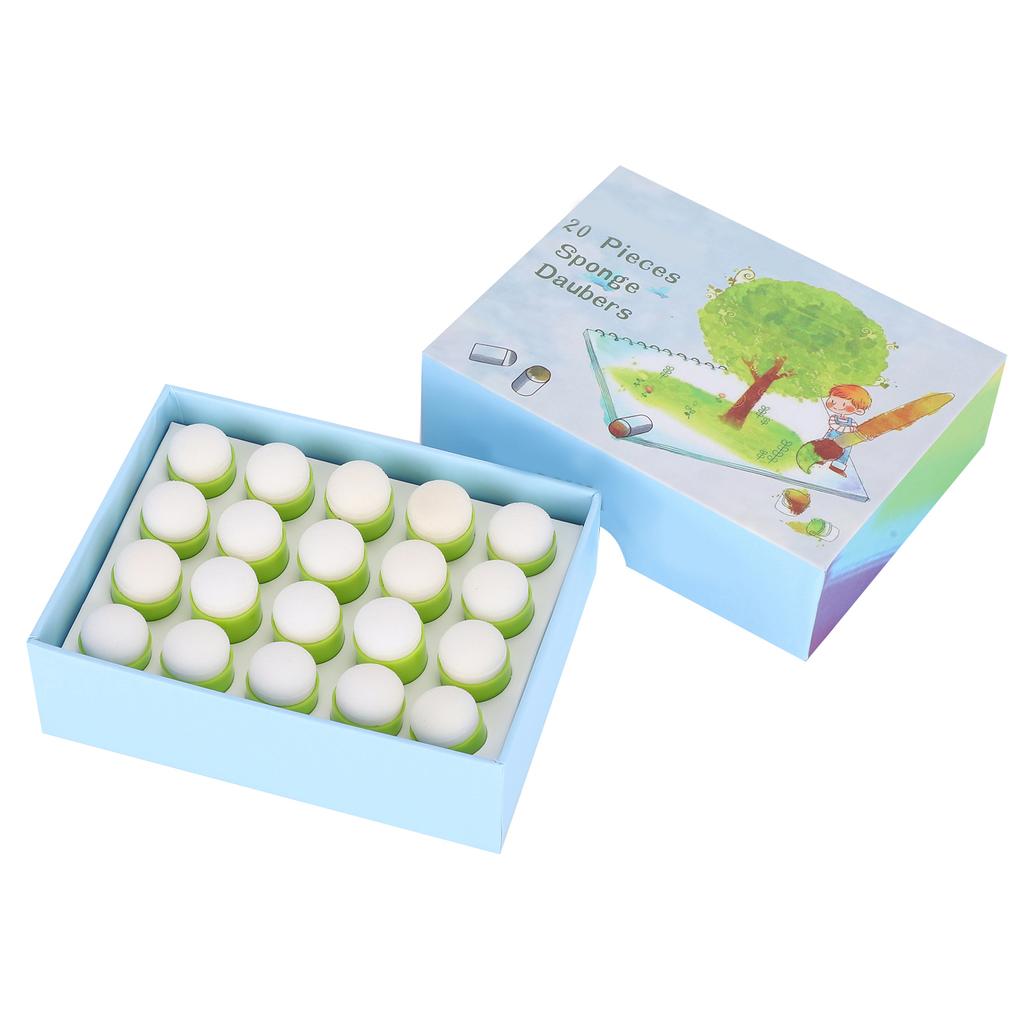 20Pcs Finger Sponge Daubers Green Children  Painting Ink Pad Stamping Tools Boxed