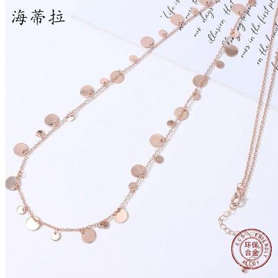 New Rose Gold Pendant, Disc Polka Dot Alloy Necklace, Temperament Sweater Chain.