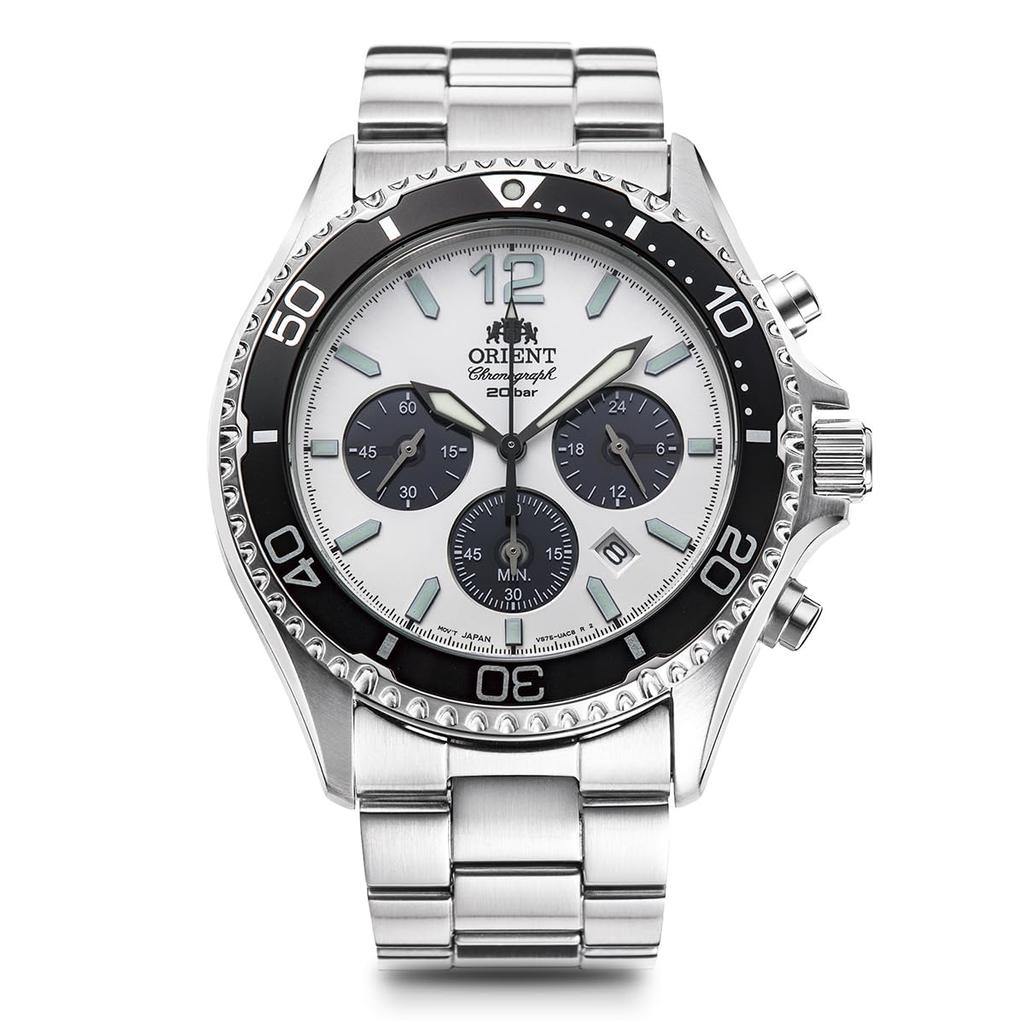 Orient Mako SOLAR PANDA Solar Panda Made In with Silver Watch, Japan, Manufacturer's Warranty, RN-TX0203S, Men's, White,