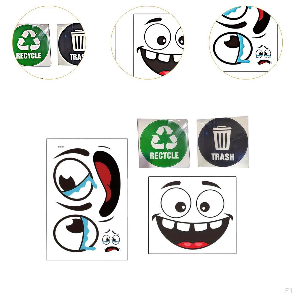 4x Garbage Bin Stickers Symbols Self Sticky Decals Trash and Recycle for Pantry Office