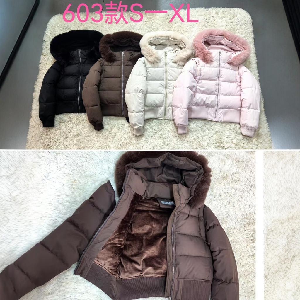 European and American style short hooded fur collar cotton-padded clothes for women's winter plush thickened warm jacket removable sleeve cotton-pa