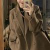 Women Office Lady Elegant Loose Retro Woolen Blazer Jacket Autumn Winter Thickened Coat Brown Korea Chic Overcoat