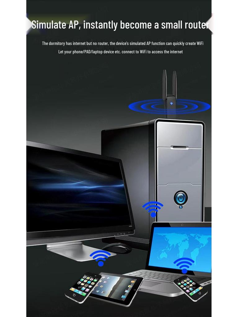 Dual-Band Wireless USB Network Adapter, 1300Mbps, 5G, Driver-Free.