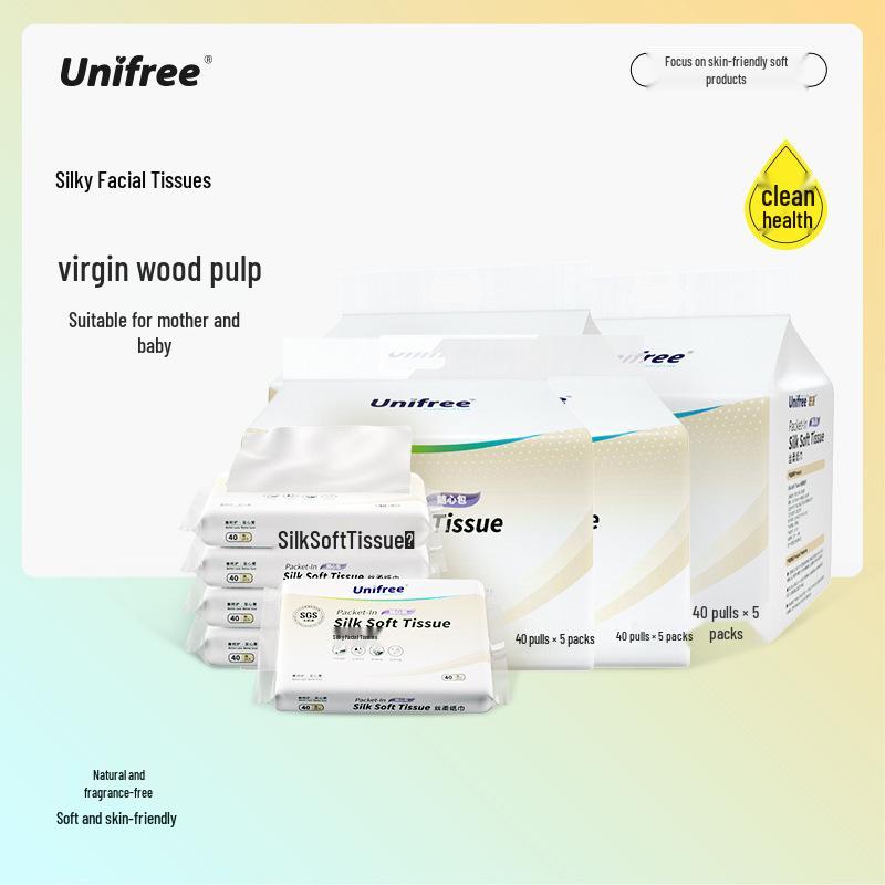 Unifree Silky Soft Moisturizing Children s Tissues - 5 Packs, Non-Woven Fabric