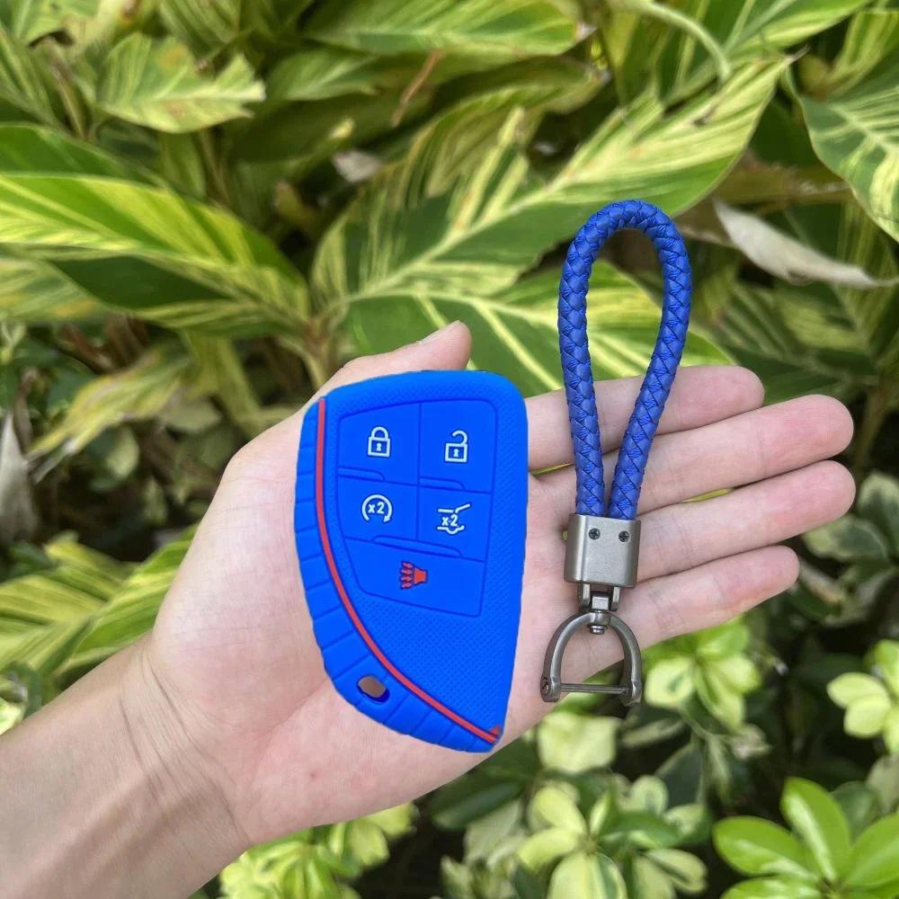 For Buick Envision S Plus Chevrolet Suburban Tahoe GMC Yukon Sierra 1500 Denali 5 Buttons Silicone Car Key Cover Case Keychain