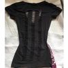 Tricou Retro Negru Scurt cu Maneci Scurte, Decupat, Subțietor