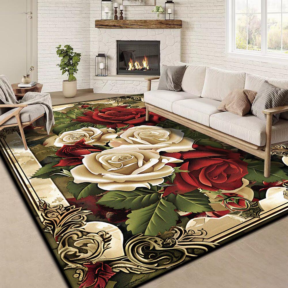 Retro Floral Großer Teppich 200x300 cm Europäischer Luxus Dekorations Teppich für Wohnzimmer Rutschfest Schlafzimmer Ankleidezimmer Waschbare Weiche Matte
