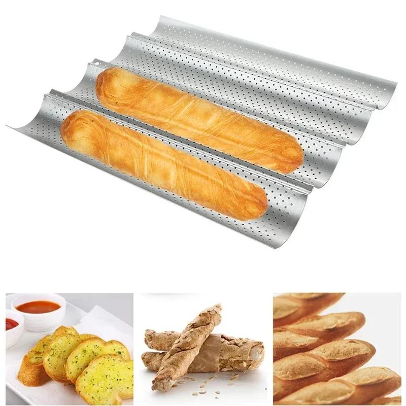 New 14.96x6.98x1.1 Inches 2 Waves French Bread Baking Tray Mold Loaf Tin Non-Stick Baguette Mould Cake Pan Pastry Tools for Baking Tray Mold