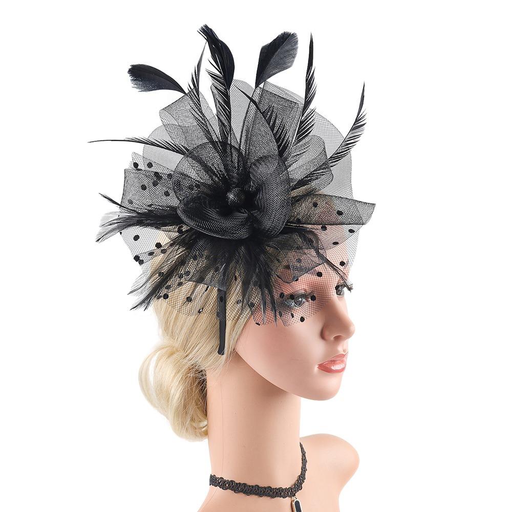 

New Flower Mesh Fascinators Hat with Hair Clip 1920s Derby Hat Feathers Tea Party Headwear Women чёрный