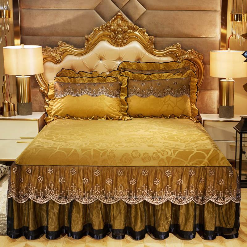 Velvet Lace Bed Skirt European-Style Embossed Bedspread Non-Slip Protective Cover Autumn and Winter Warm Bedding