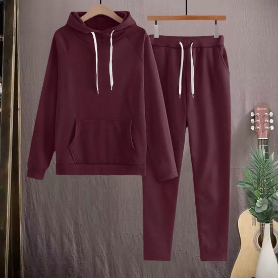 2 Pcs/Set Women Hoodie Pants Suit Drawstring Long Sleeves Sport Top Elastic Waist Ankle-banded Trousers Fitness Outfit Fall Spring Tracksuit