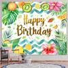 2D Aloha Birthday Tapestry, Watercolor Tropical Fruits and Leaves for Summer Photoshoot