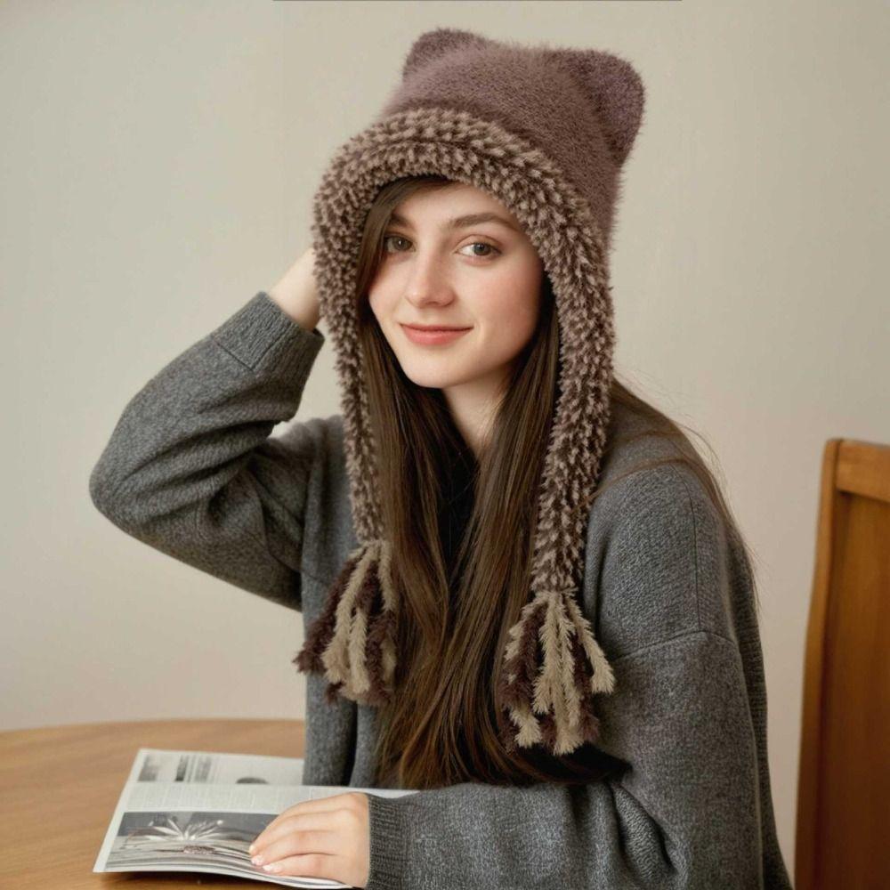 Cat Ears Ear Protection Hat Korean Style Knitted Warm Hat Fashion Winter Pullover Hats  Outdoor