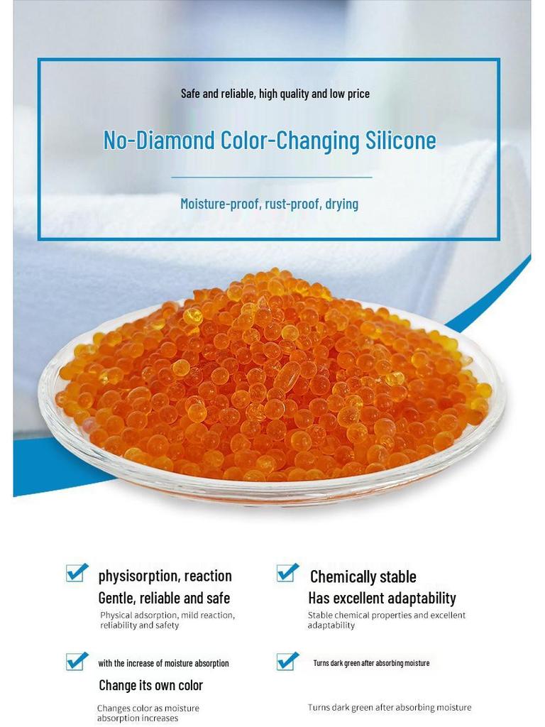 Cobalt-Free Color-Changing Silica Gel Desiccant 3-5mm – Orange Moisture-Proof Dehumidifier