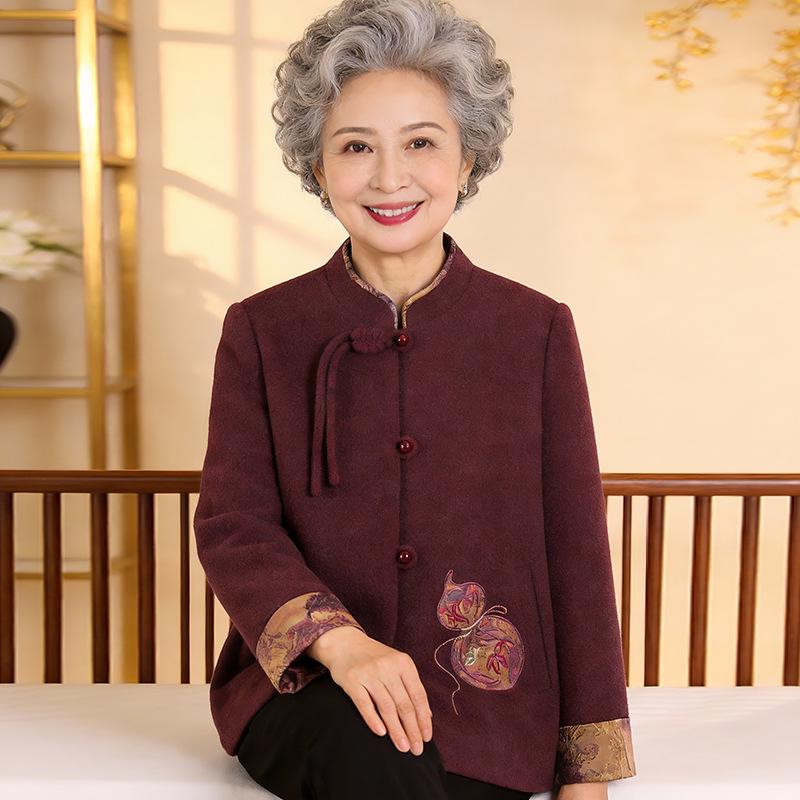 

Elegant Chinese Woolen Coat for Middle-aged and Older Women - Perfect for Autumn. 5XL (recommended for 165-180 jin)