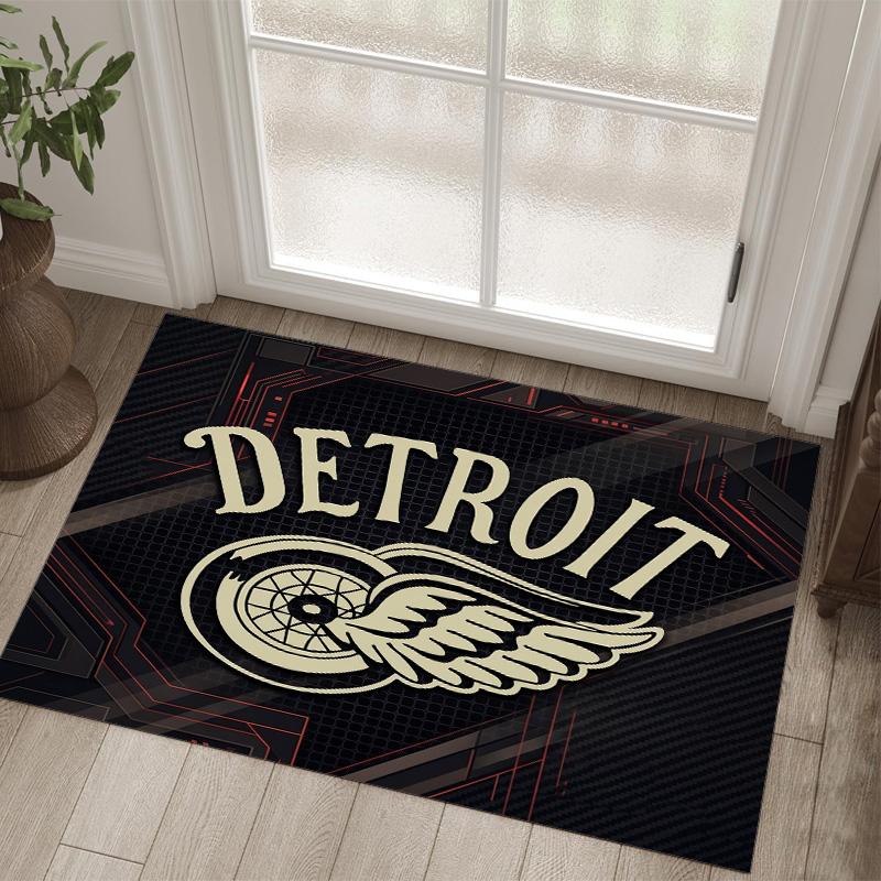 Detroit Red Wings Design Crystal Velvet Carpet Cozy Non?Slip Printed Rug For Bedroom Living Room Entrance