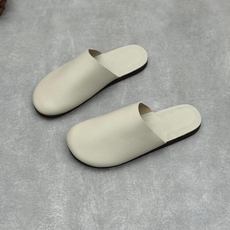 Johnature Genuine Leather Round Toe Flat Slippers Versatile And Comfortable Soft Soled Women's Slip-on Shoes