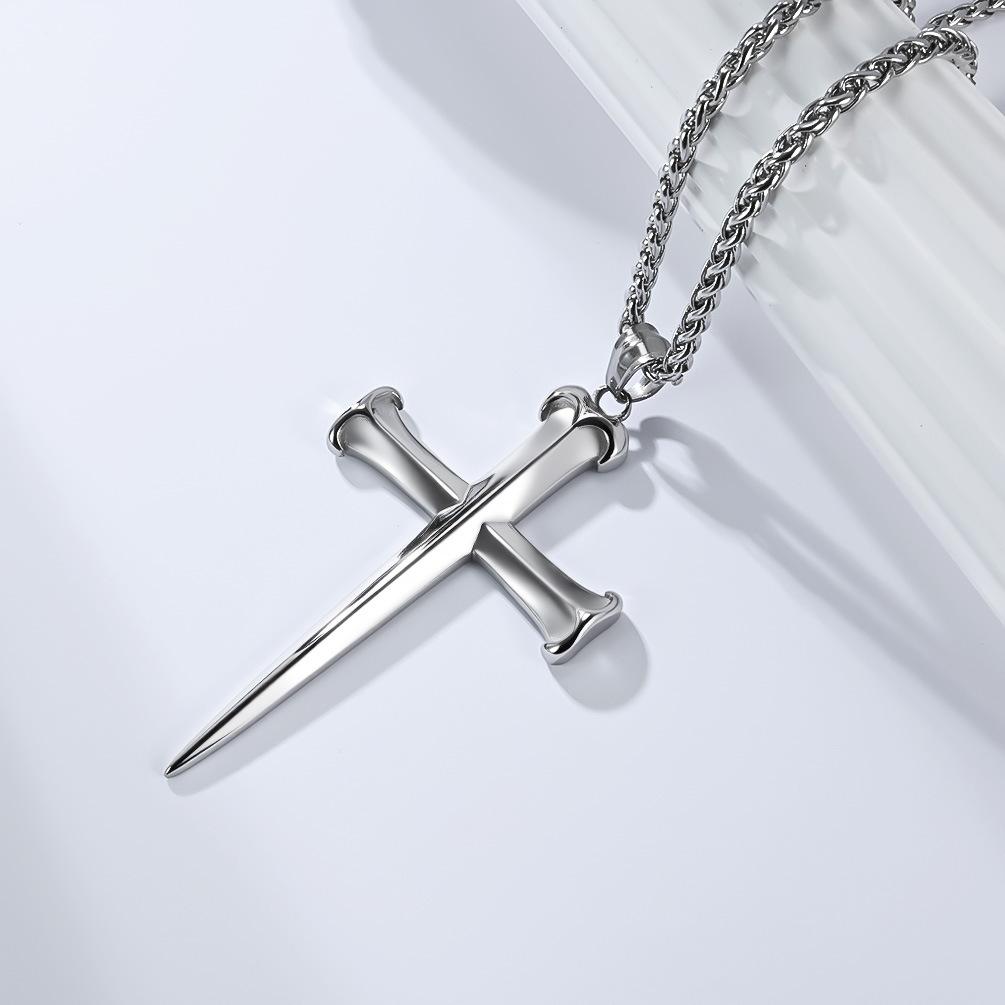 Vintage Punk Stainless Steel Cross Pendent Necklace for Men Gold Plated Jewelry