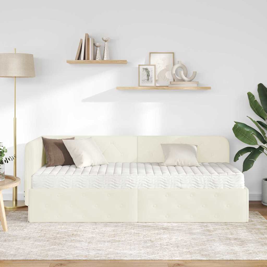 Corner Bed Frame Cream 80 X 200 Cm Velvet