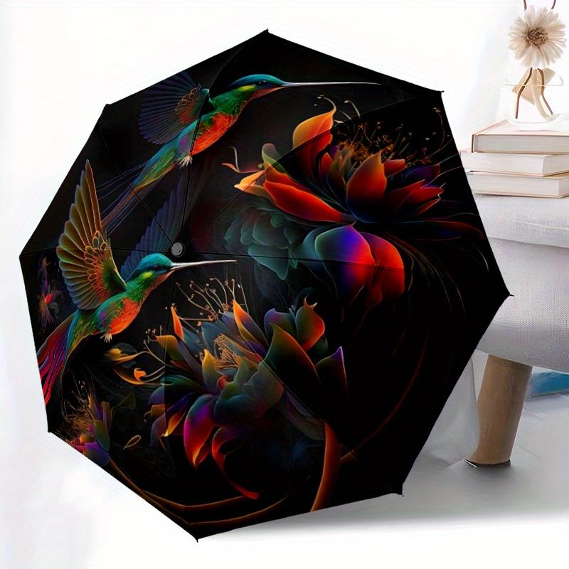 1pc Colorful Hummingbirds in Flight Automatic Opening and Closing Umbrella - Small Umbrella Suitable for Various Occasions W019