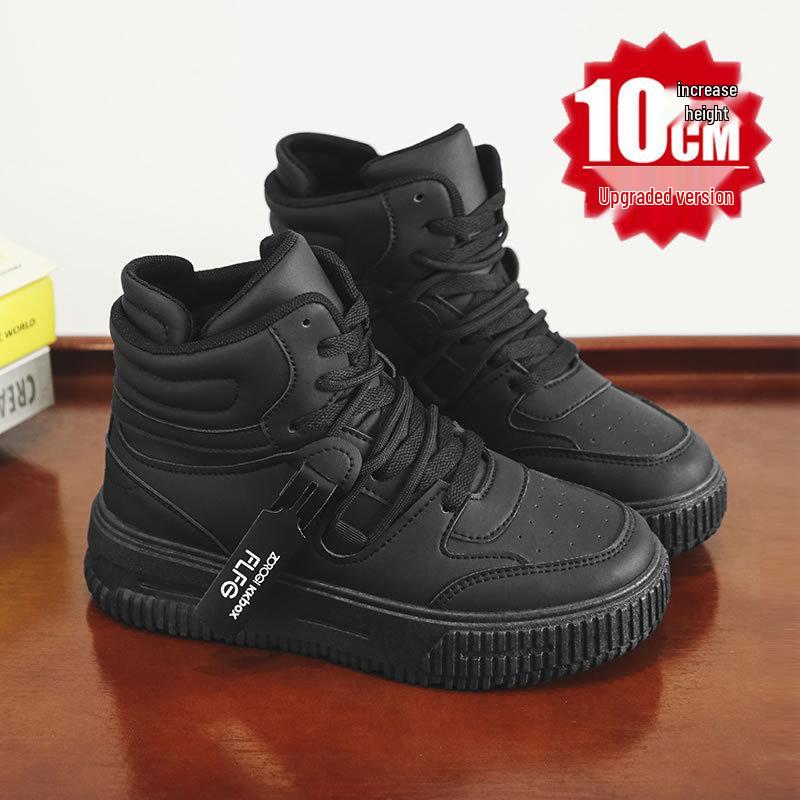 High-Top Comic Con Weiße Schuhe mit 10cm Innenhöhenerhöhung, 12cm Dicke Sohle - Trendige Koreanische Style Freizeit Sport Board Sneaker