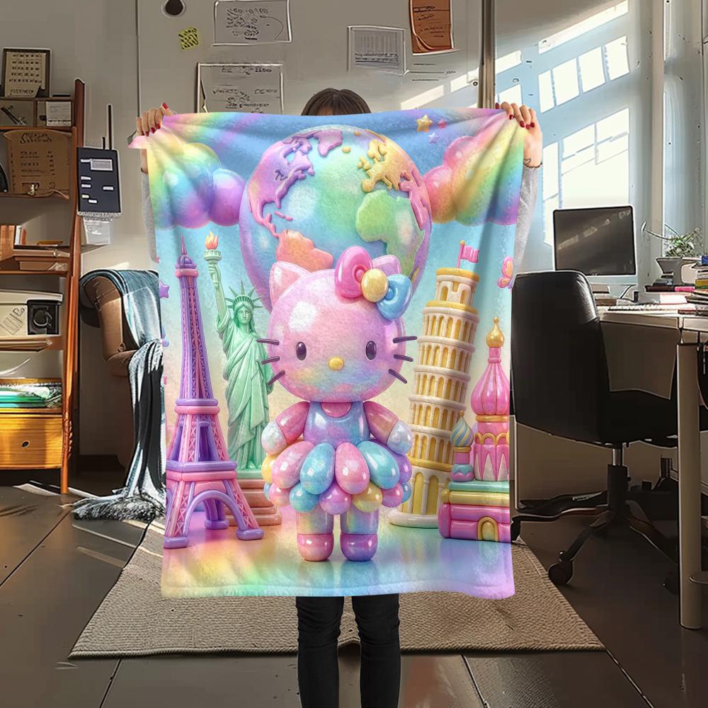 1PC Hello Kitty Cute Print Flannel Blanket, High Quality All Seasons, Home Decor, Warmth and Comfort, Perfect for Christmas Gifts
