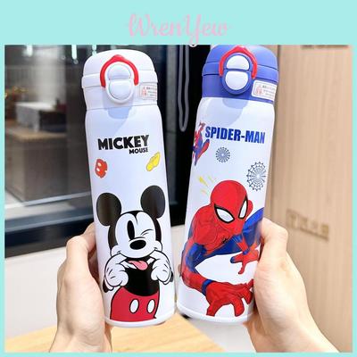 Spider Man Childrens Insulated Water Bottle With Stainless Steel Double Wall And Straw For Kids Travel