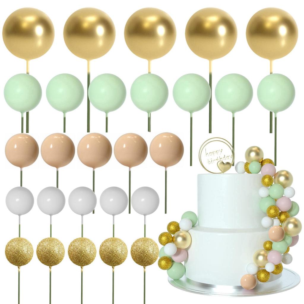 50 Pcs Ball Cake Toppe Glitter Foam Ball for Cake Decorating Decorations for Baby Shower Cake Birthday Cake Toppers Decorations