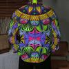 Men Collared Shirt Dark Blue Light Leaf Floral Silhouette Print Long Sleeve Button Down Top