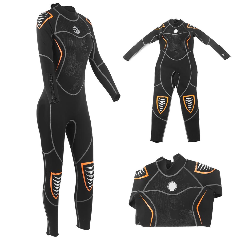3mm Diving Suit Wetsuit Jumpsuit Long Sleeve Sunscreen Back Zipper Phoenix Pattern L Female