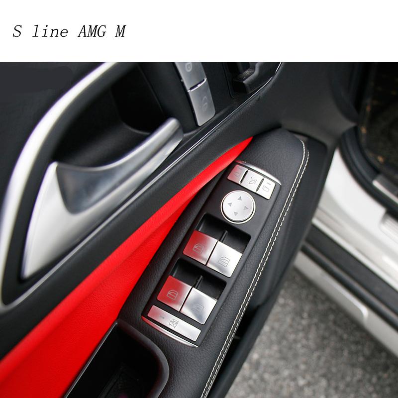 Car Styling For Mercedes Benz C E Class W204 W212 Auto Window Lifter Control Frame Switch Decor Armrest Panel Trim Sticker