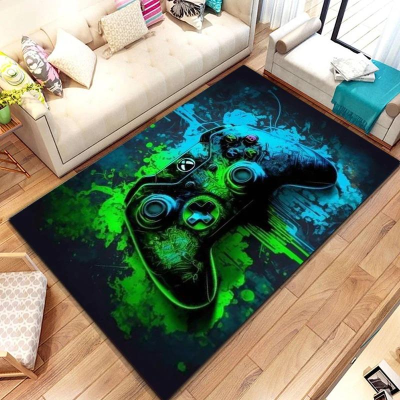 Gaming Controller Carpet Mat Rug Neon Art Player Quote Vibrant Game Room Home Decoration Floor Mat Carpets for Living Room