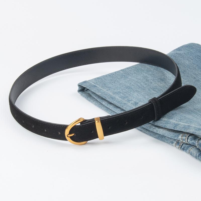 Four Seasons Available New Suede Women'S Belt Leather Decorative Skirt Belt Retro Cowhide Black Ins Style Jeans