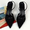 Fashion Black Mesh Embroidery Women Pumps Sexy Pointed Toe String Bead High Heels Summer Elegant Party Designer Shoes Heeled Sandals