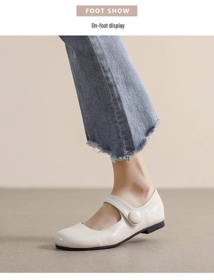 French-Japanese One-Strap Mary Jane Flats - Women's Round Toe, Soft Sole Slip-On Dolls Shoes, College Style.
