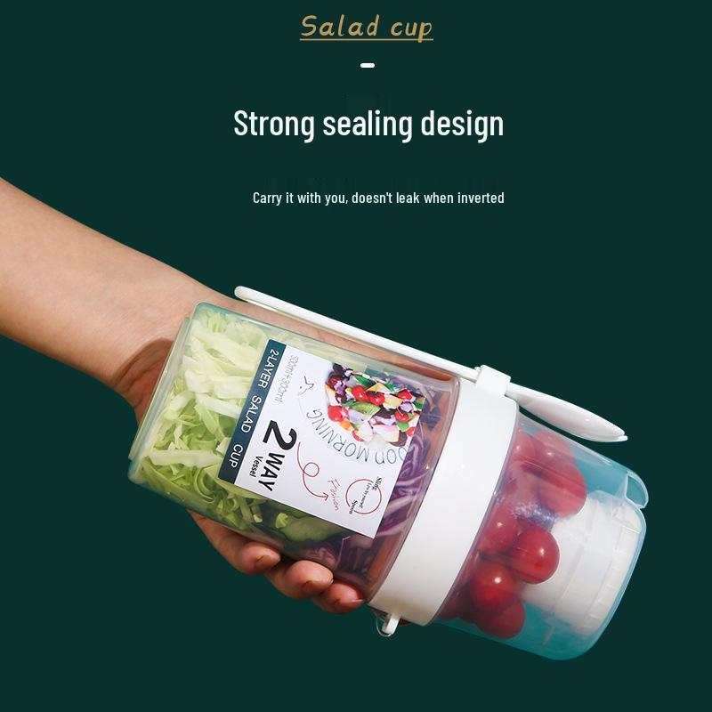 Přenosný dvouvrstvý kelímek na salát s vidličkou a těsněním pro kancelářské pracovníky a studenty