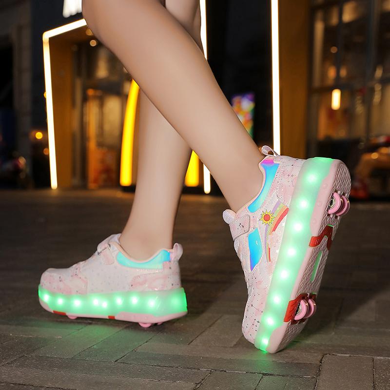 LED Roller Skates Shoes with 4 Wheels Speed Sneaker Shoes for Girls Women Sneakers with Wheels Children's Roller Skates Shoes