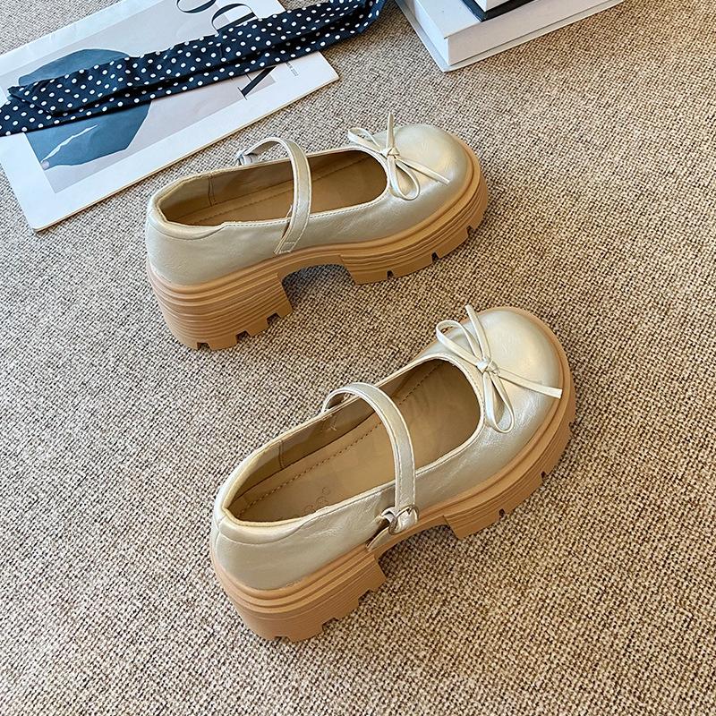 

2029 French round head platform small leather shoes women s 2025 new spring and autumn with skirt retro Mary Jane thick heel single shoes 40 шампанского