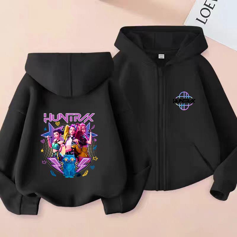 2025 New Y2K KPop Devil Hunter Zipper Hoodie Autumn Casual Long Sleeve Children's Clothing Fashion Versatile Girls' Top