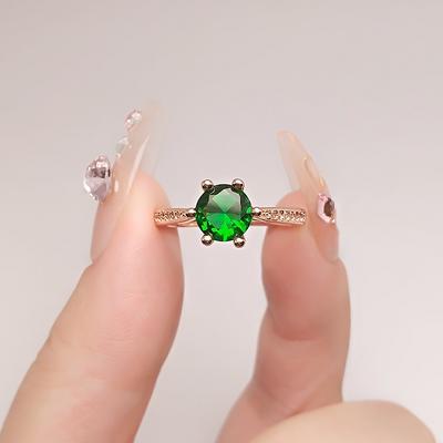Six-Claw Ring Female Classic Temperament Simulation Diamond Ring Live Green Stone White Diamond Marriage Proposal Gift
