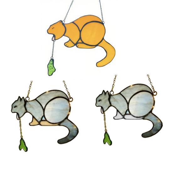 Vomiting Cat Sun Catcher for Windows Funny Vomiting Cat Sun Catcher Handmade Indoor Outdoor Hanging Decoration Gift for Cat Lovers
