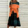 Women's Casual Halloween Print Round Neck Dress with Pockets