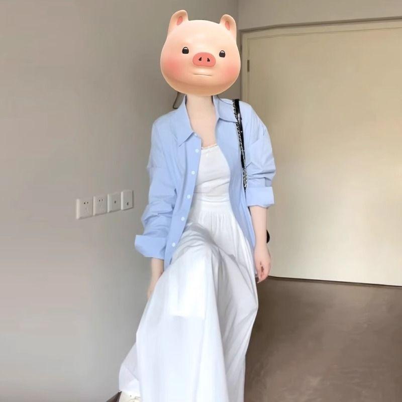 

Shirts Women s Top Outerwear Blue Shirt Women 2025 Spring New Popular High-Grade Light Luxury Age-Reducing Western Style Blue XXL