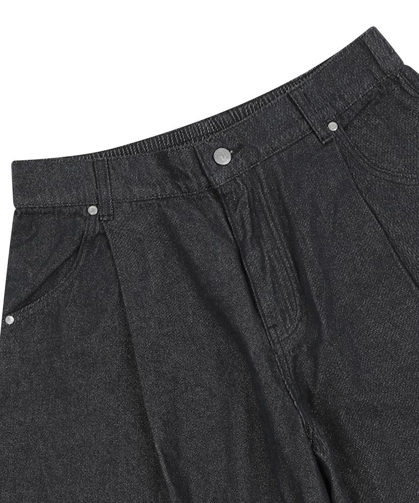 XTONZ Xp297 Pure Curved Wide Denim Pants (Black)