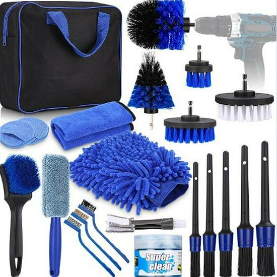 22-Piece Electric Drill Bristle Brush Set for Car Cleaning and Polishing Car Cleaning Brush 21-Piece Set; PP+PDP Material