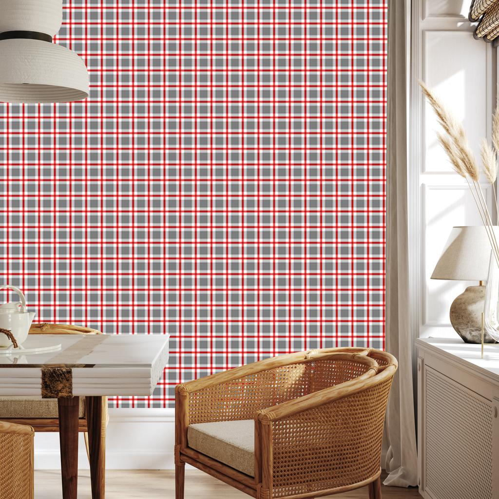 Vichy Plaid Wallpaper Red and Gray for Living Room and Bedroom 50x1000
