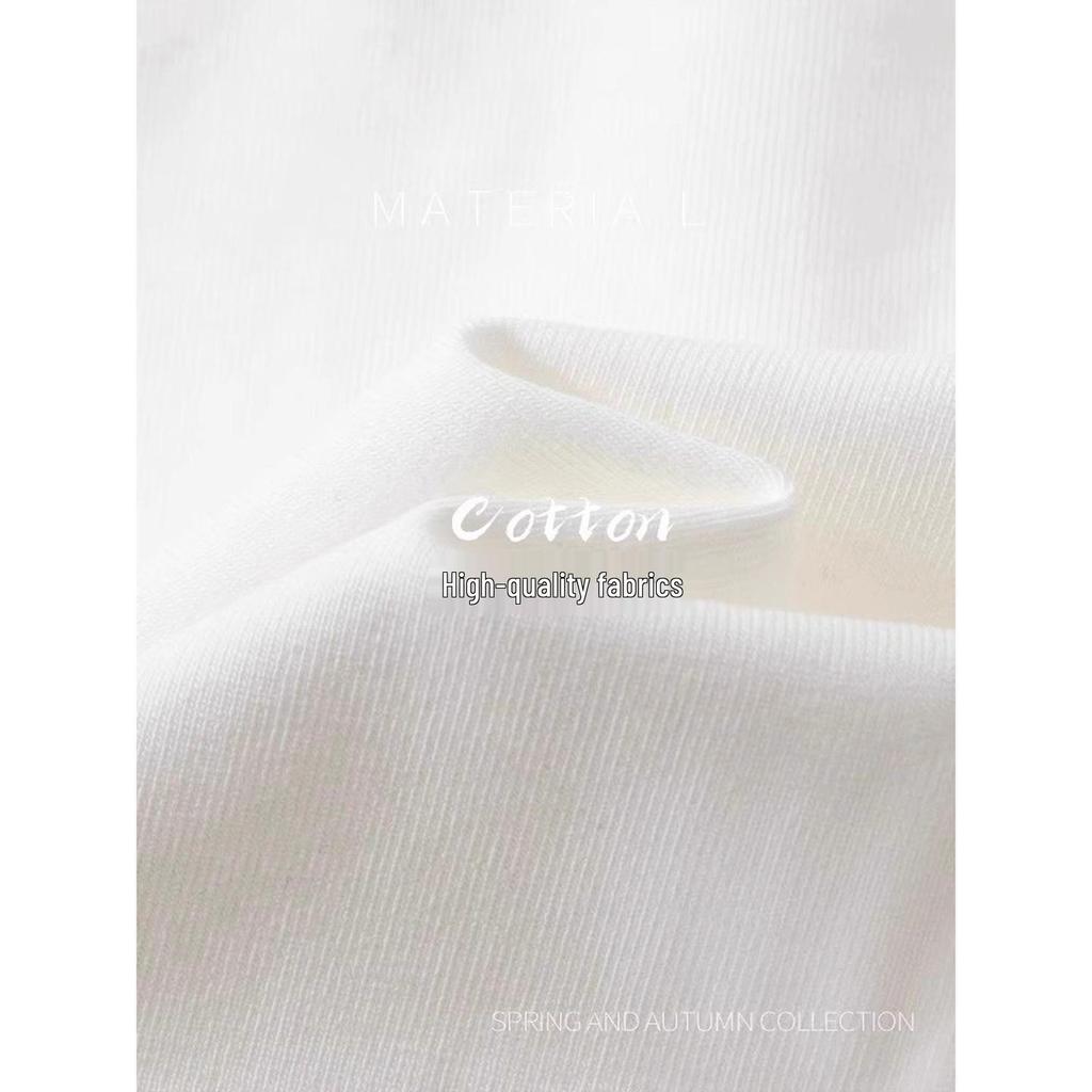 Women's Slim Fit Mid-Length White Base Shirt, Cinched Waist, Hip-Hugging, 2025 Spring/Autumn Style, Thin Fabric