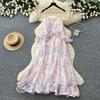 French Holiday Style Floral Temperament Dress Women's Summer Sleeveless Ruffle Edge Thin Temperament Long Dress